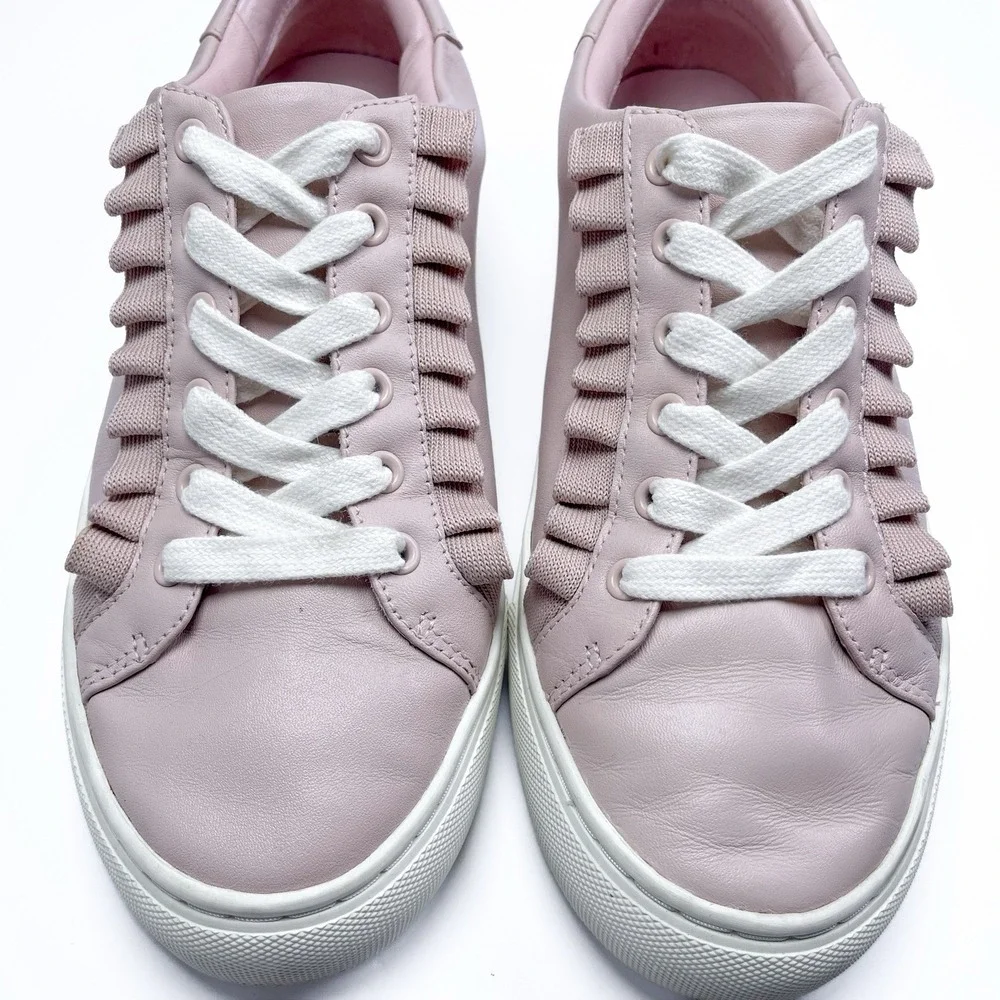 Tory Burch Sport‎ Ruffle Sneakers Women's Sz 8 Pink Leather EUC Preppy Feminine